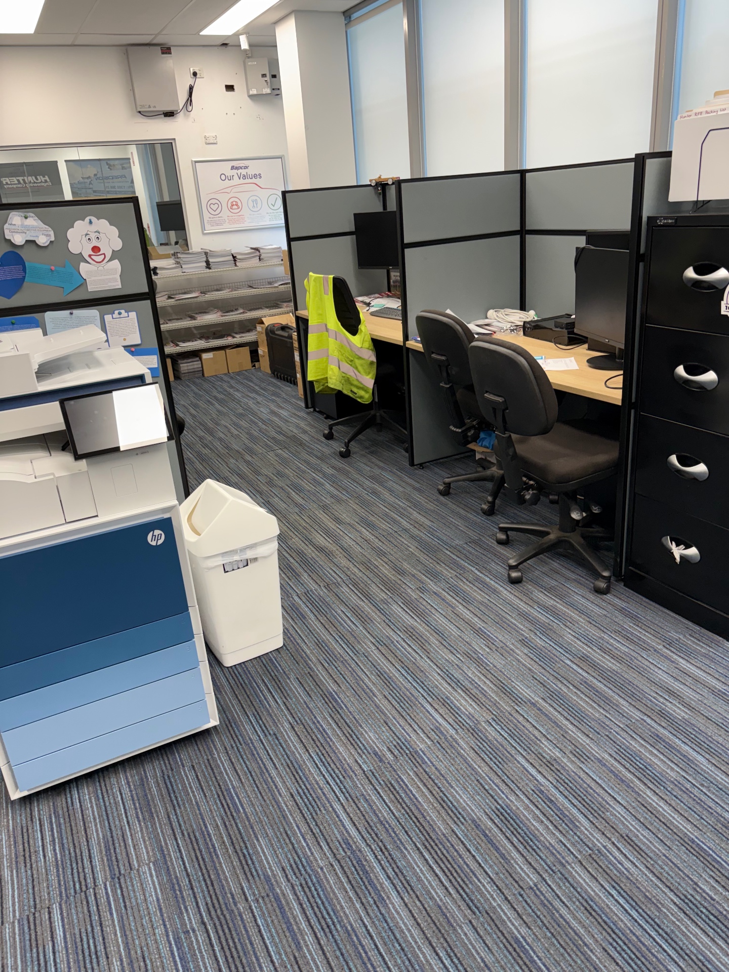 Tidy office workstations and carpet cleaned by Whitegloveclean WA