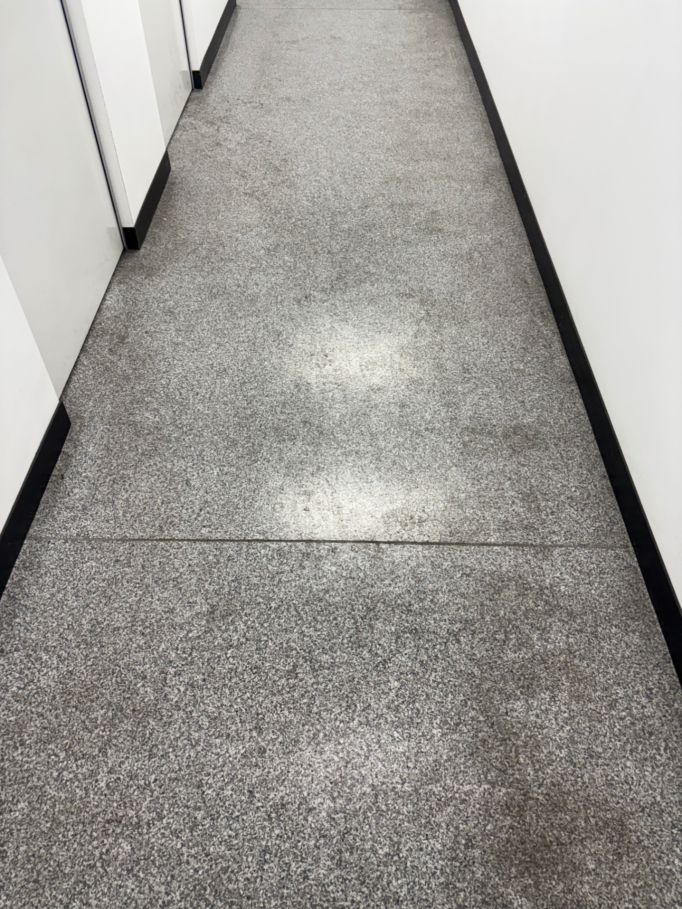 Hallway vinyl floor — matte to high-gloss finish before professional office cleaning
